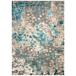 Monaco Gray/Light Blue 9 ft. x 12 ft. Geometric Area Rug