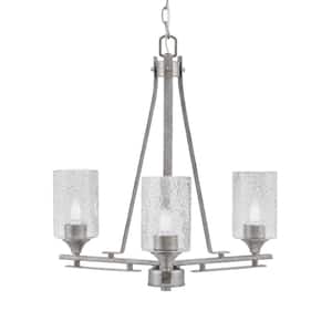 Ontario 17.5 in. 3-Light Aged Silver Geometric Chandelier for Dinning Room with Smoke Bubble Shades, No Bulbs Included
