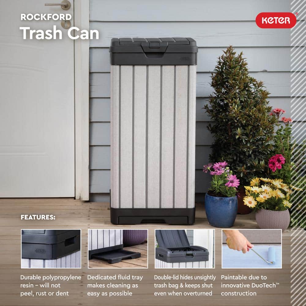 Gray Heavy Duty Plastic Outdoor Trash Can with Double Lid