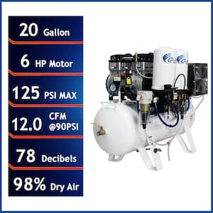 20060DCC 6 HP 20 Gal. 125 PSI Ultra Quiet Ultra Dry and Oil-Free Electric Air Compressor with 98% Air Drying System