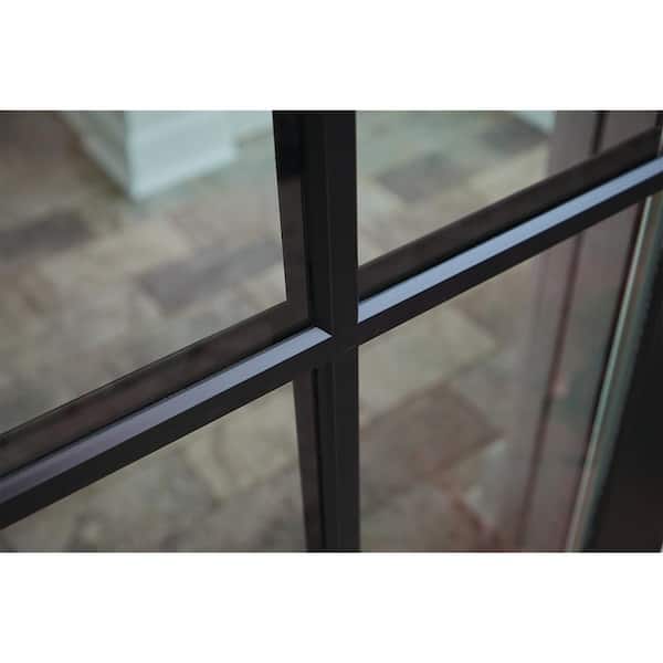 36 in. x 80 in. Left-Hand 4 Lite Clear Glass Black Painted Fiberglass Prehung Front Door with Brickmould