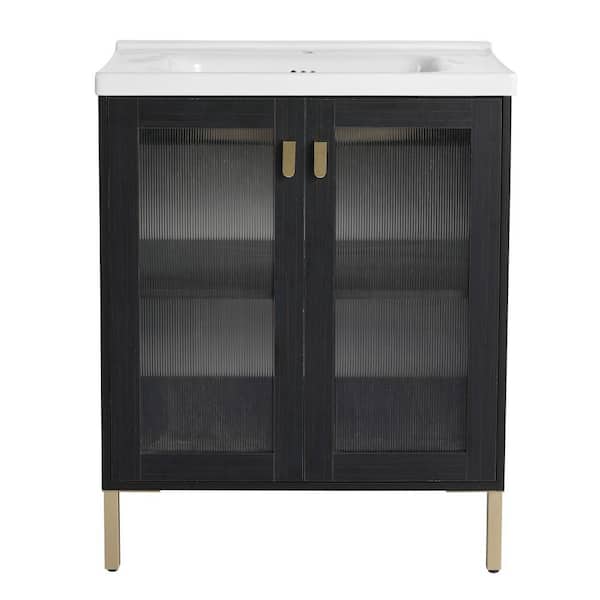 Modland Yunus 27 in. W. x 18 in. D x 34 in. H Single Sink Freestanding Bath Vanity in Black with White Ceramic Top