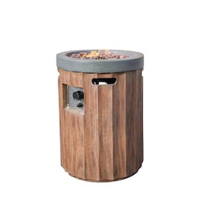 Airport 19.7 in. Outdoor Round Cast Iron and Magnesium Oxide Gas Fire Pit with Rain Cover and Volcanic Stone