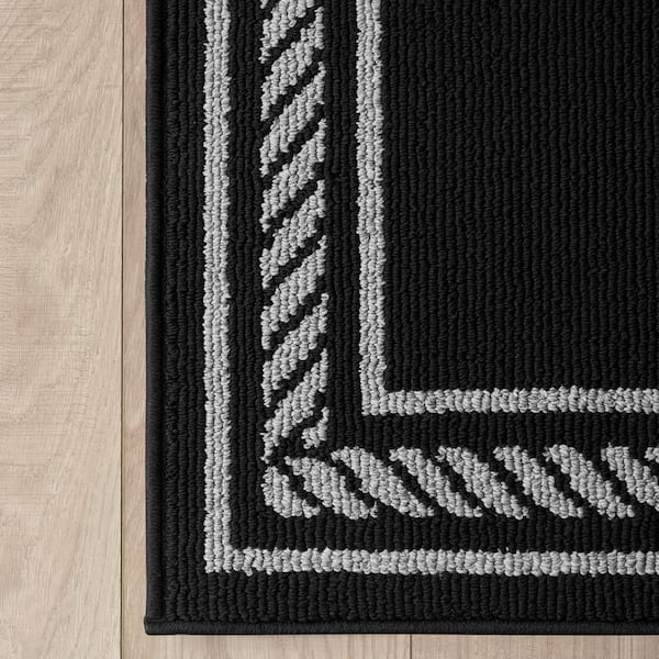 Washable Skid Resistant Black/Twisted Grey  2.5 ft. x 10 ft. All Loop Tufted Area Rug