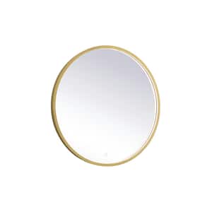 Timeless Home 28 in. W x 28 in. H Modern Round Aluminum Framed LED Wall Bathroom Vanity Mirror in Brass