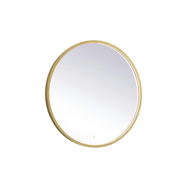 Timeless Home 28 in. W x 28 in. H Modern Round Aluminum Framed LED Bathroom Vanity Mirror in Brass