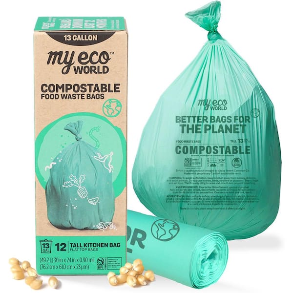 13-Gallon Food Waste Compostable-Bags, Trash-Bags, 1-Box of 12-Bags/12-Count