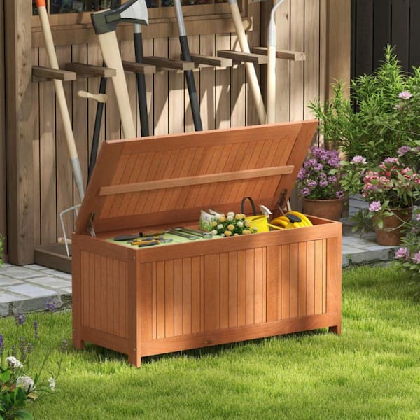 Kadehome 58 Gal. Solid Wood Deck Box with Spring-Lifting Lid and