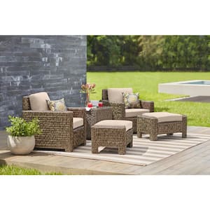 Laguna Point Brown Wicker Outdoor Patio Ottoman with CushionGuard Putty Tan Cushions (2-Pack)
