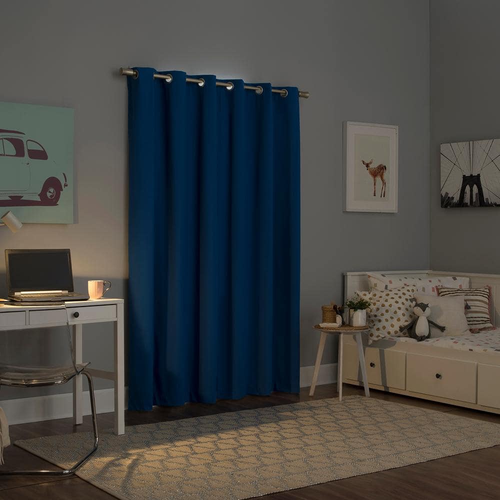 Classic Blue Polyester Blackout Grommet Window Panels for Kids
