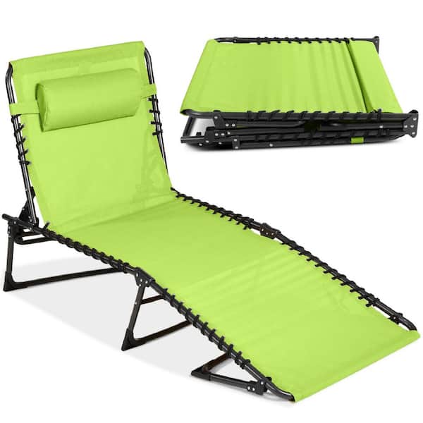 Best Choice Products Metal Outdoor Chaise Lounge Chair, Portable Adjustable Folding Patio Recliner with Pillow in Lime Green