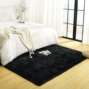 Plush Shag Black 4 ft. x 4 ft. Solid Polyester Area Rug