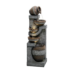 42.5 in. Outdoor Tiered Zen Fountain Resin With LED