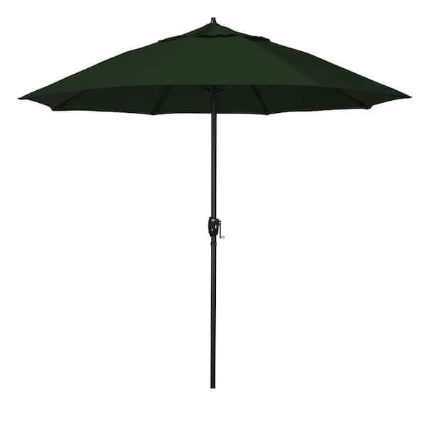 California Umbrella 9 ft. Bronze Aluminum Market Patio Umbrella with Fiberglass Ribs and Auto Tilt in Hunter Green Pacifica