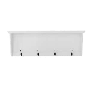 14 in. H x 42 in. W x 7 in. D White Shiplap Floating Decorative Wall Shelf with Hooks