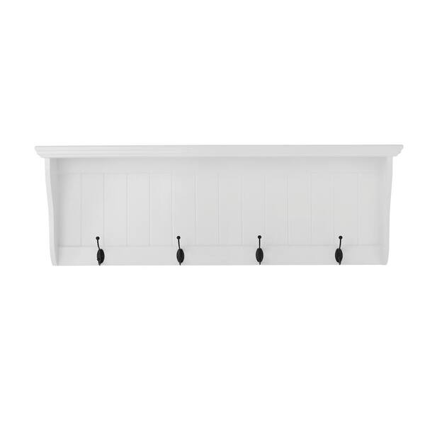 14 in. H x 42 in. W x 7 in. D White Shiplap Floating Decorative Wall Shelf with Hooks