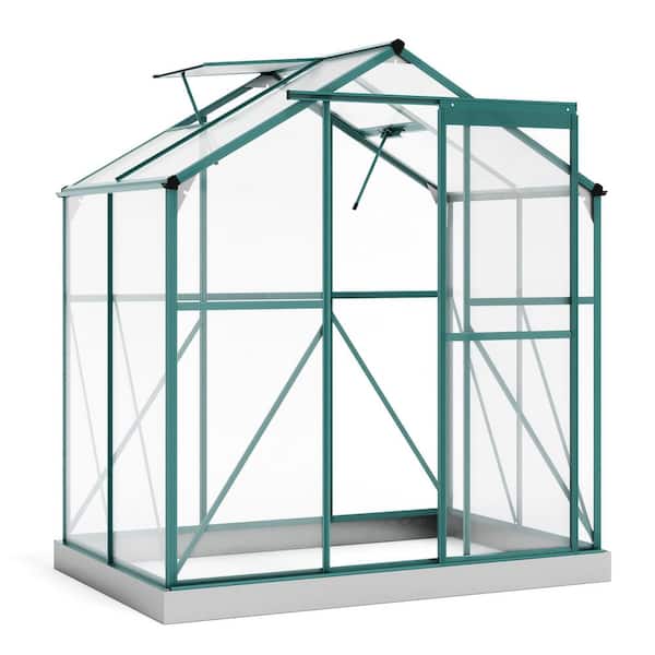 Unbranded Outdoor Patio 6.2 ft. W x 4.3 ft. D Greenhouse, Walk-In Polycarbonate Greenhouse with 2-Windows and Base