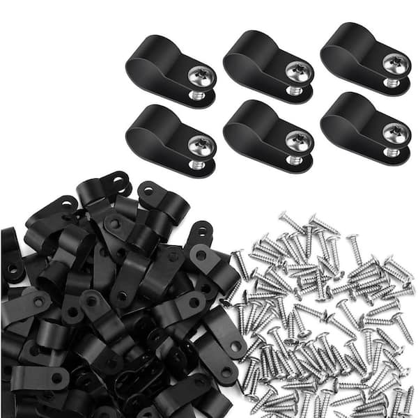 R-Type Cable Clips with Screws 3/8 in. Black Nylon Plastic Wire Cord Organizer Indoor Outdoor 120-Pack