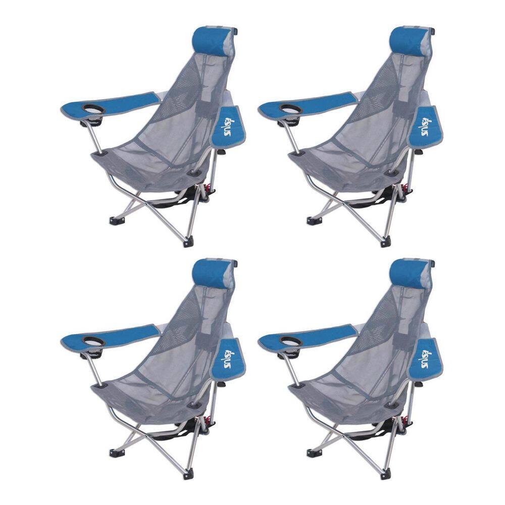 Kelsyus Mesh Folding Backpack Beach Chair with Headrest in Blue (4-Pack) 4  x 6038831 - The Home Depot