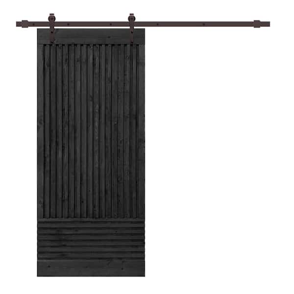 CALHOME Japanese 24 in. x 84 in. Pre Assemble Black Stained Wood Interior Sliding Barn Door with Hardware Kit