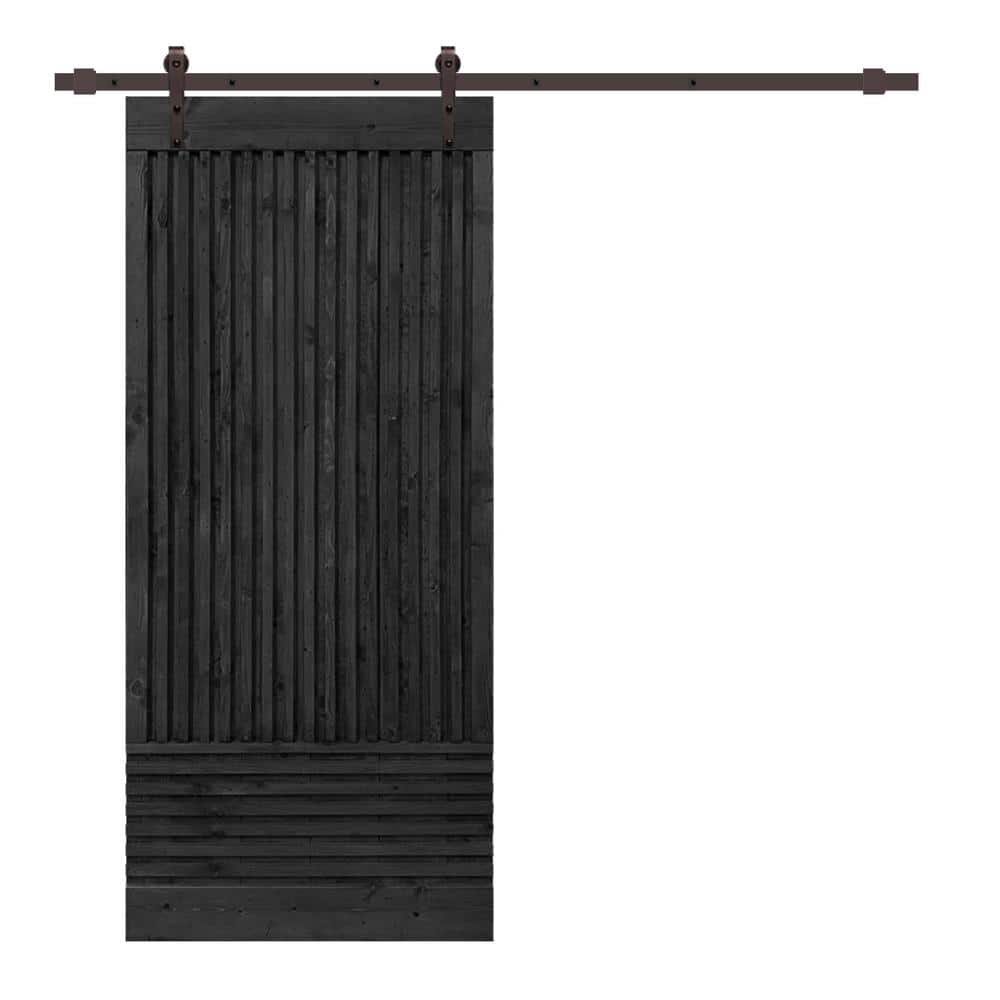 Japanese 30 in. x 84 in. Pre Assemble Black Stained Wood Interior Sliding Barn Door with Hardware Kit price history on PriceWatchPro