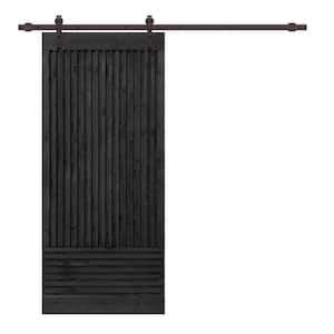 Japanese 36 in. x 84 in. Pre Assemble Black Stained Wood Interior Sliding Barn Door with Hardware Kit