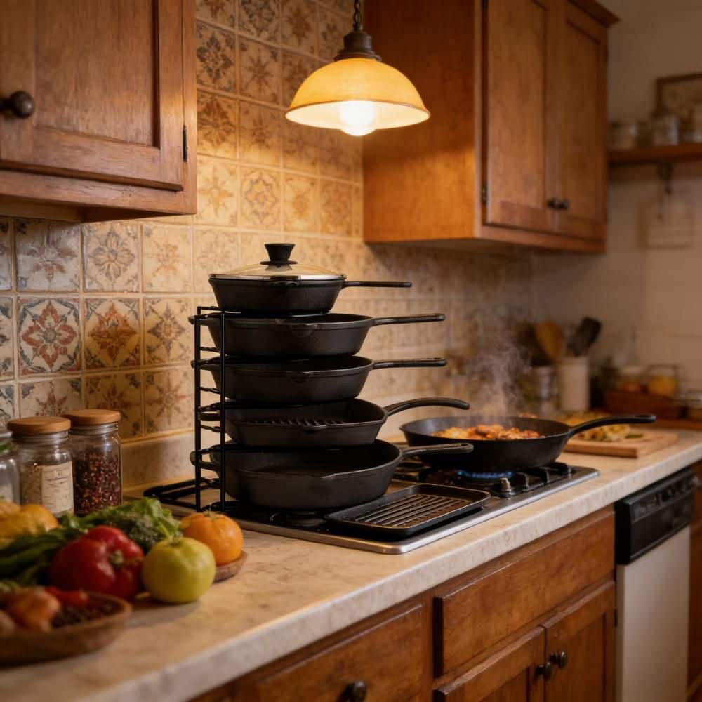 Esepony 5-Tier 12.2 in. Standing Steel Pan Organizer Pot Racks for ...