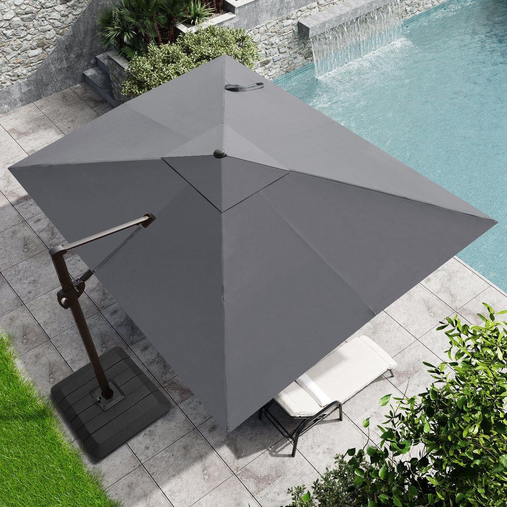 11 ft. x 9 ft. Outdoor Cantilever Umbrella in Dark Gray Tiltable Patio Offset Umbrella with 240 lb. Fillable Base