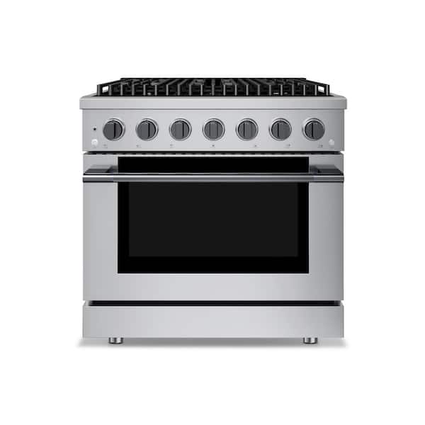 HausPro 36 in. 6 Burners Gas Range in Black Stainless Steel with 20,000 BTU and Convection Oven with 5 Rack Positions