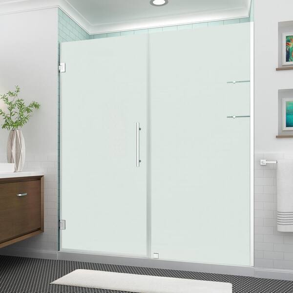 Aston Belmore GS 68.25 in. to 69.25 in. x 72 in. Frameless Hinged Shower Door with Frosted Glass and Glass Shelves in Chrome