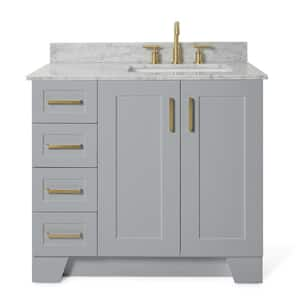 Taylor 37 in. W x 22 in. D x 35.25 in. H Freestanding Bath Vanity in Grey with Carrara White Marble Top