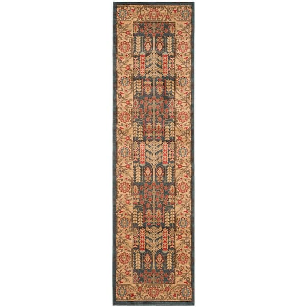 SAFAVIEH Mahal Navy/Natural 2 ft. x 18 ft. Border Runner Rug