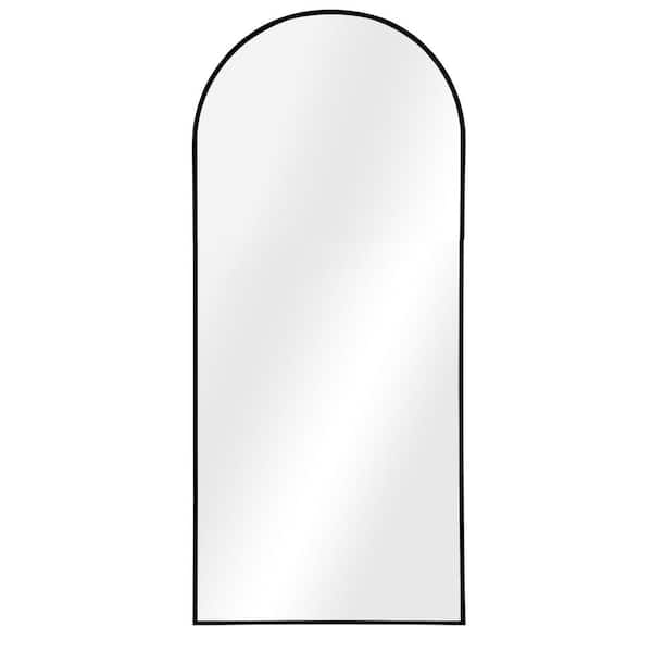 Unbranded Black 31 in. W x 71 in. H Aluminum Alloy Arched Mirror with Stand for Living Room