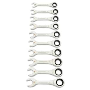 90-Tooth 12 Point Metric Stubby Ratcheting Combination Wrench Set (10-Piece)