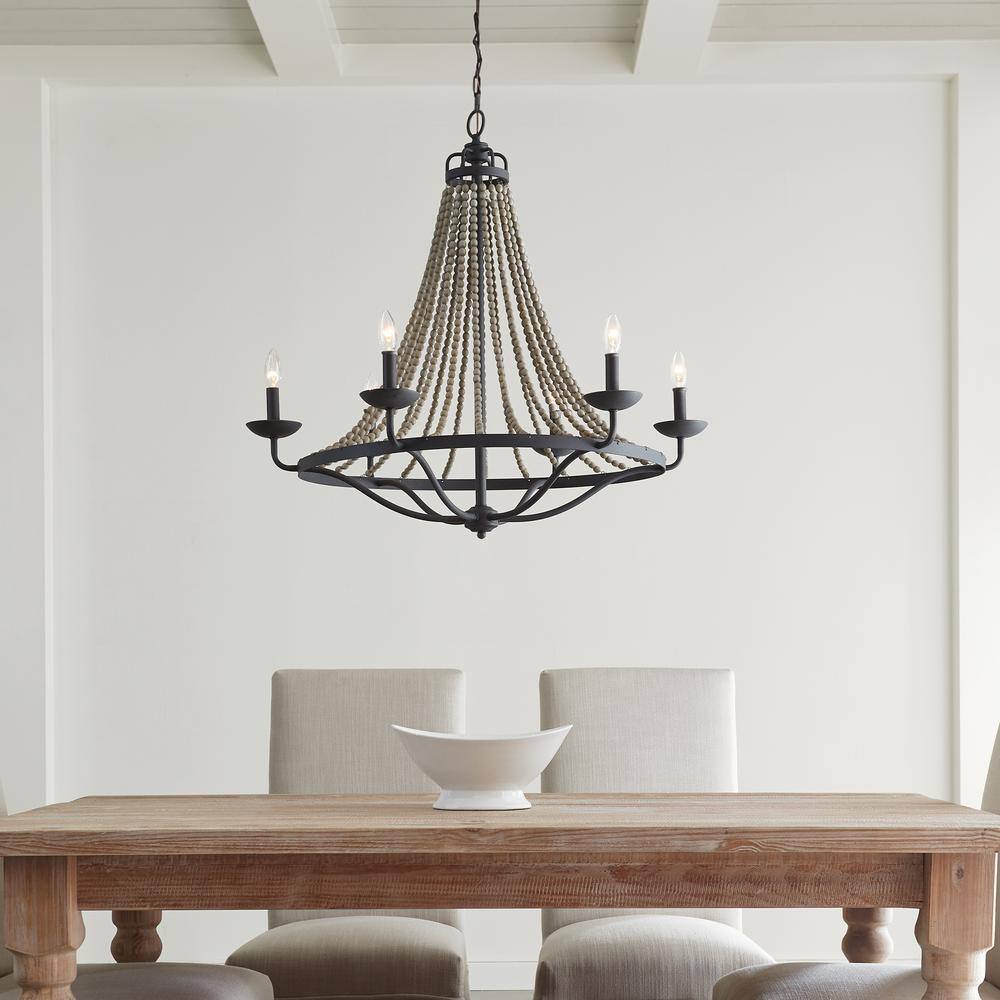Nori 6-Light Dark Weathered Zinc and Driftwood Grey Chandelier