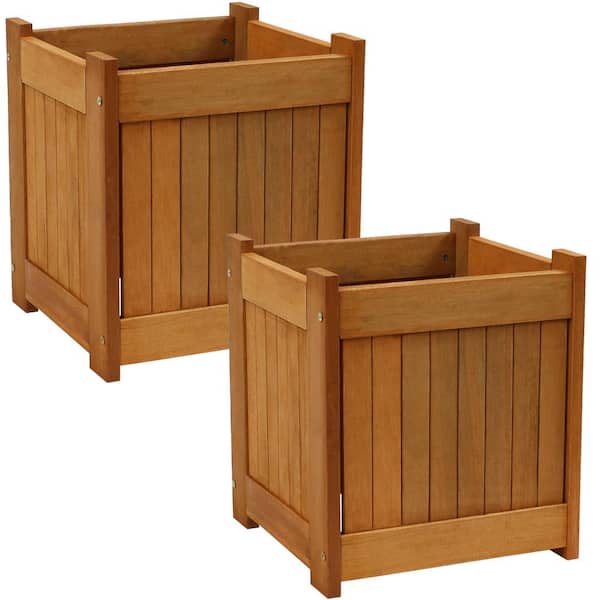 sunnydaze decor 16 in. meranti wood outdoor planter box (set of 2)-lam