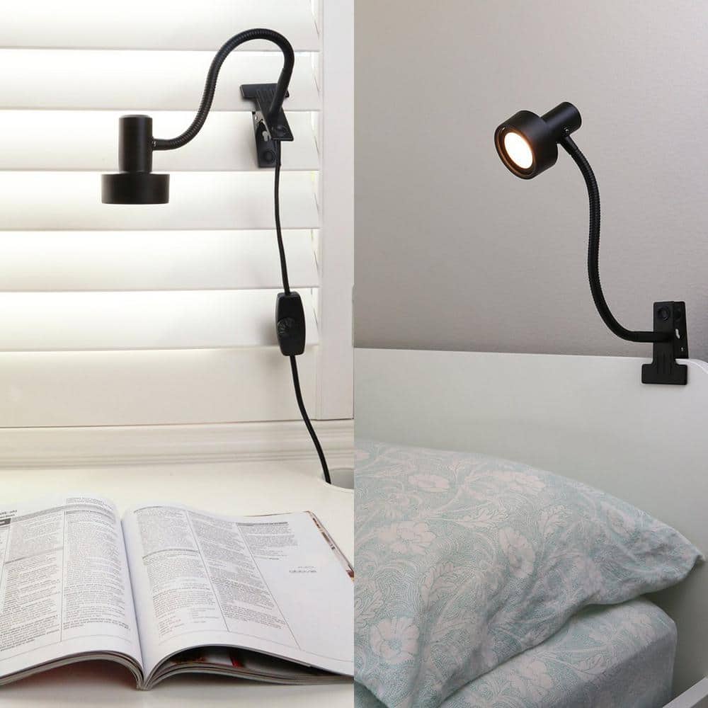 Black Adjustable Metal Clip-on Gooseneck Lamp