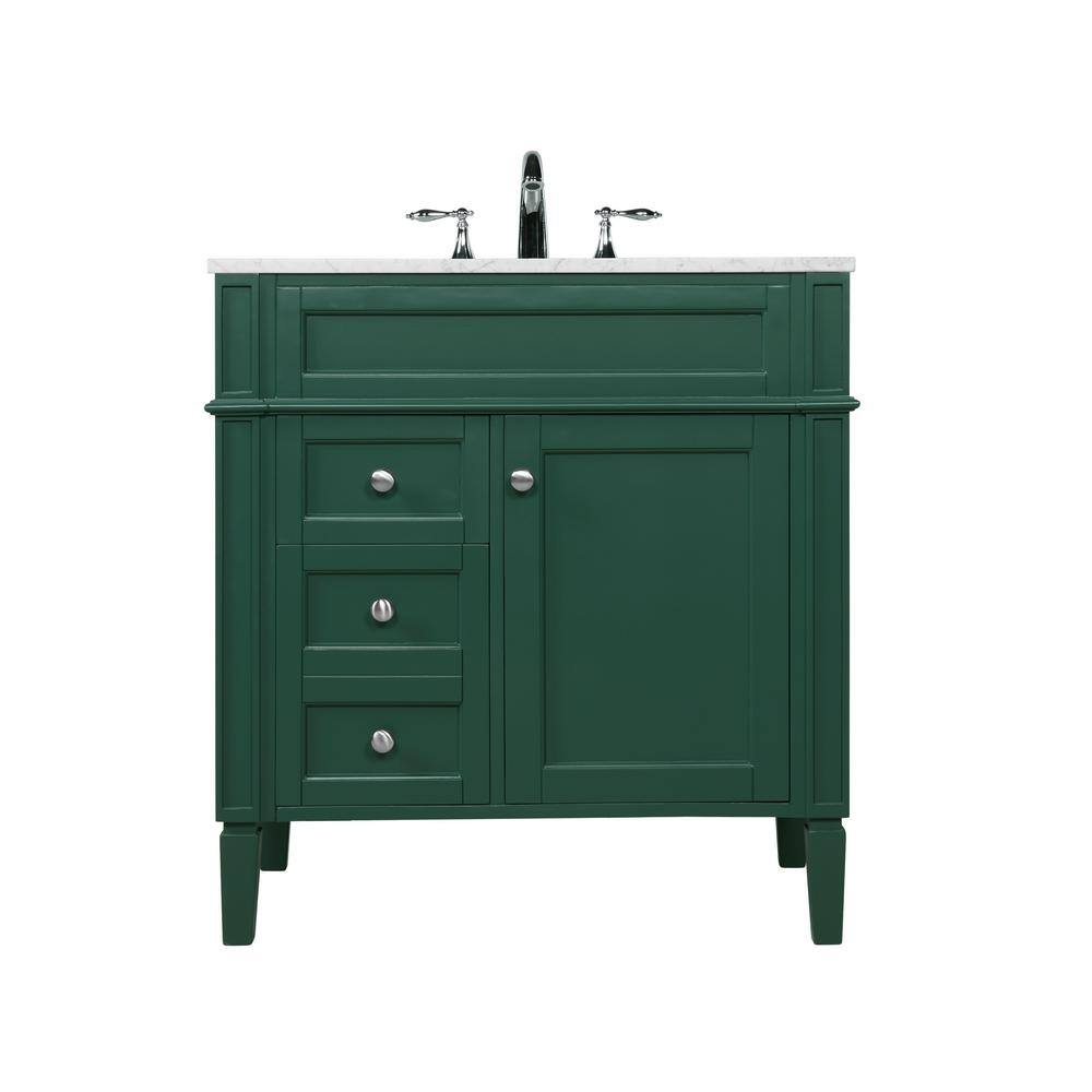 Timeless Home 32 in. W Single Bath Vanity in Green with Marble Vanity Top i