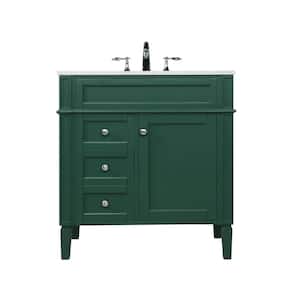 Timeless Home 32 in. W Single Bath Vanity in Green with Marble Vanity Top in Carrara with White Basin