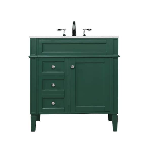 Unbranded Timeless Home 32 in. W Single Bath Vanity in Green with Marble Vanity Top in Carrara with White Basin