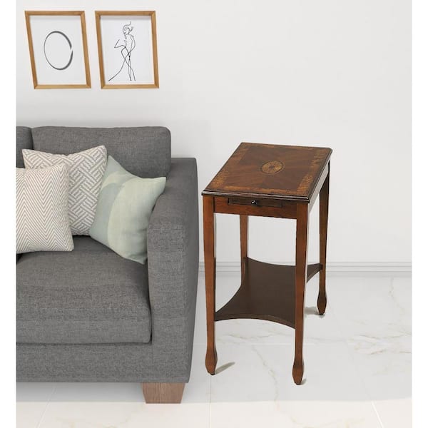 HomeRoots 12 in. Brown Rectangle MDF End Table
