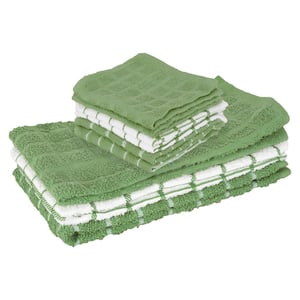 Cactus Green 3-Pack Terry Check Kitchen Towel Set and 6-Pack Terry Check Dish Cloth Set
