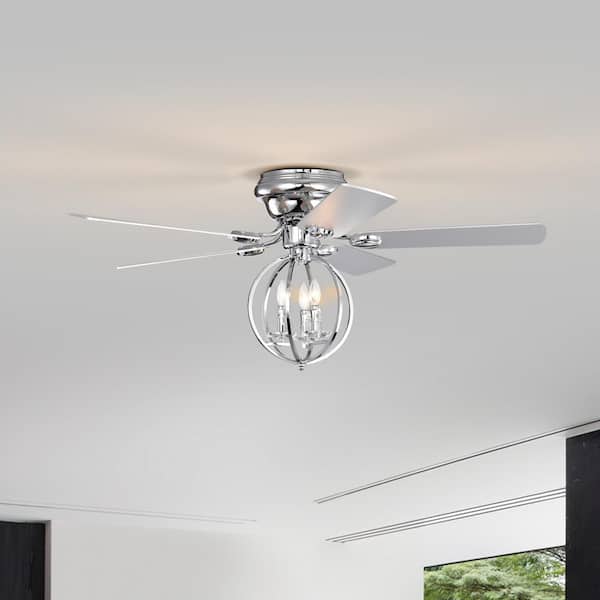LINJO 52 in. Smart Indoor/Outdoor Chrome Standard 3-Speeds Ceiling Fan with Light and Remote