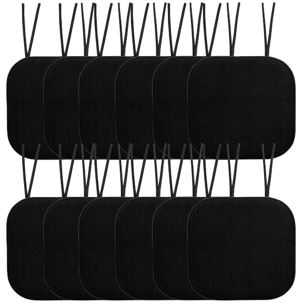 Sweet Home Collection Honeycomb Memory Foam Square 16 in. x 16 in. Non-Slip Back Chair Cushion with Ties (12-Pack), Black
