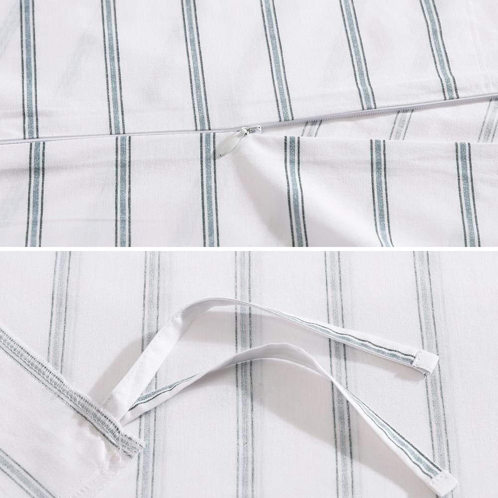 Green Striped Cotton King Duvet Cover Set