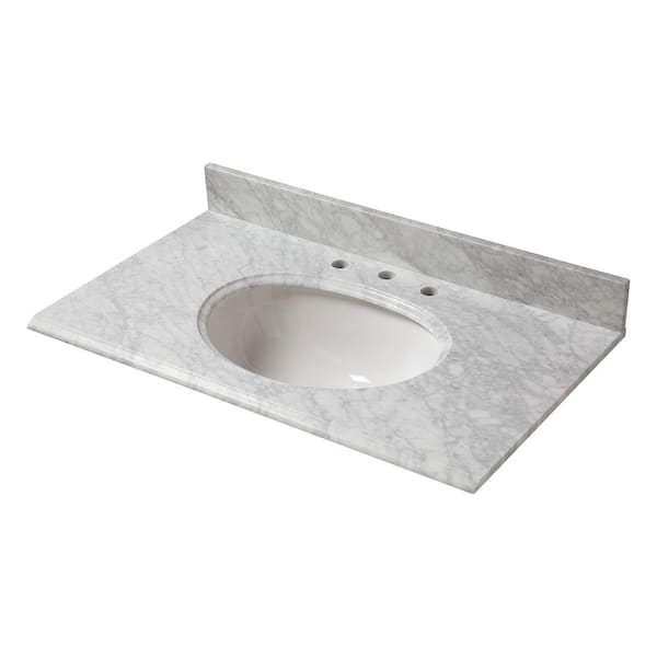Home Decorators Collection 31 in. W x 22 in D Marble White Round Single Sink Vanity Top in Carrara Marble