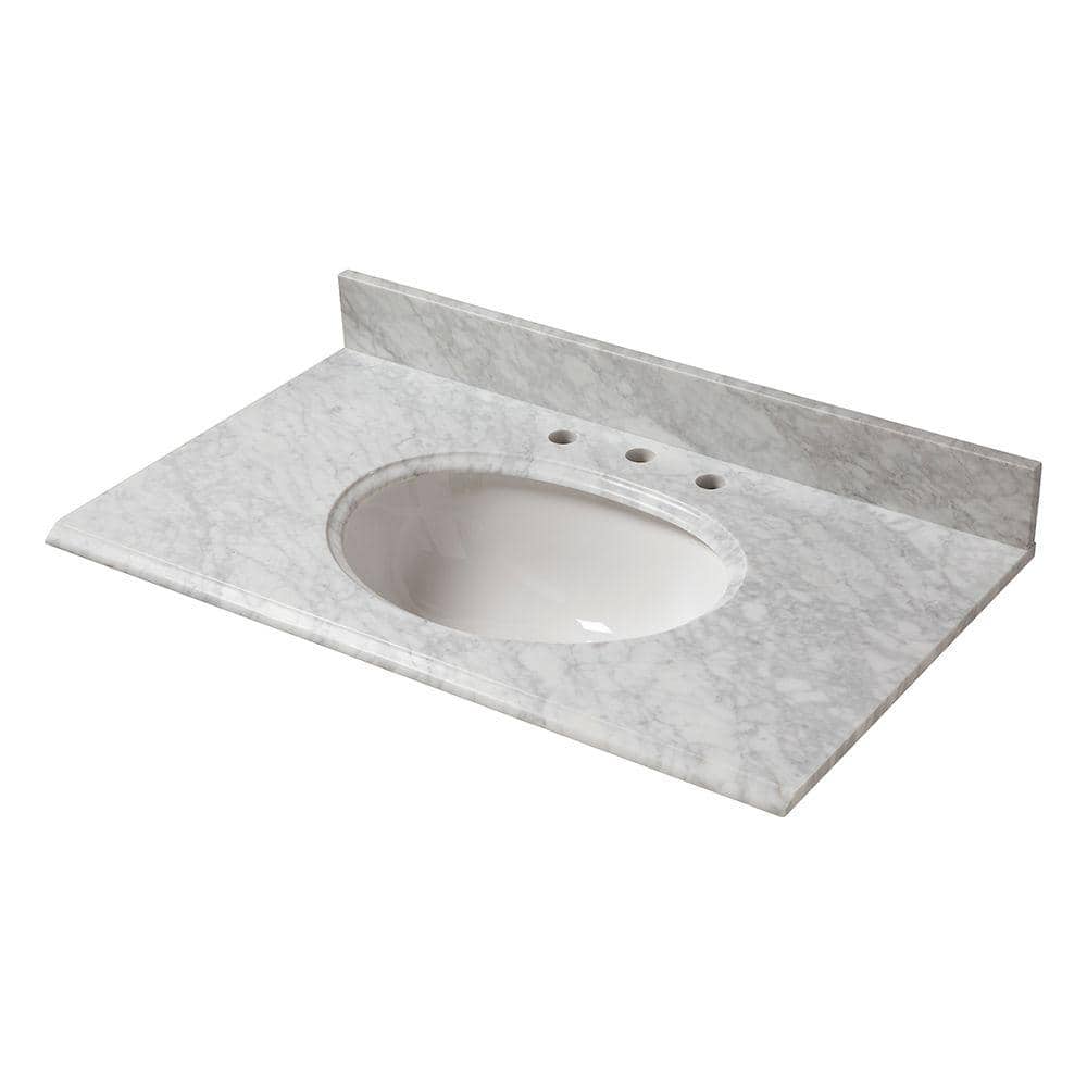 Home Decorators Collection 37 in. W x 22 in D Marble White Round Single Sink Vanity Top in Carrara Marble -  37108