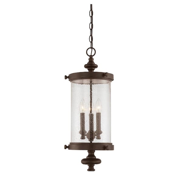 Savoy House Palmer 9 in. W x 25 in. H 3-Light Walnut Patina Outdoor Hanging Lantern with Clear Seeded Glass Shade