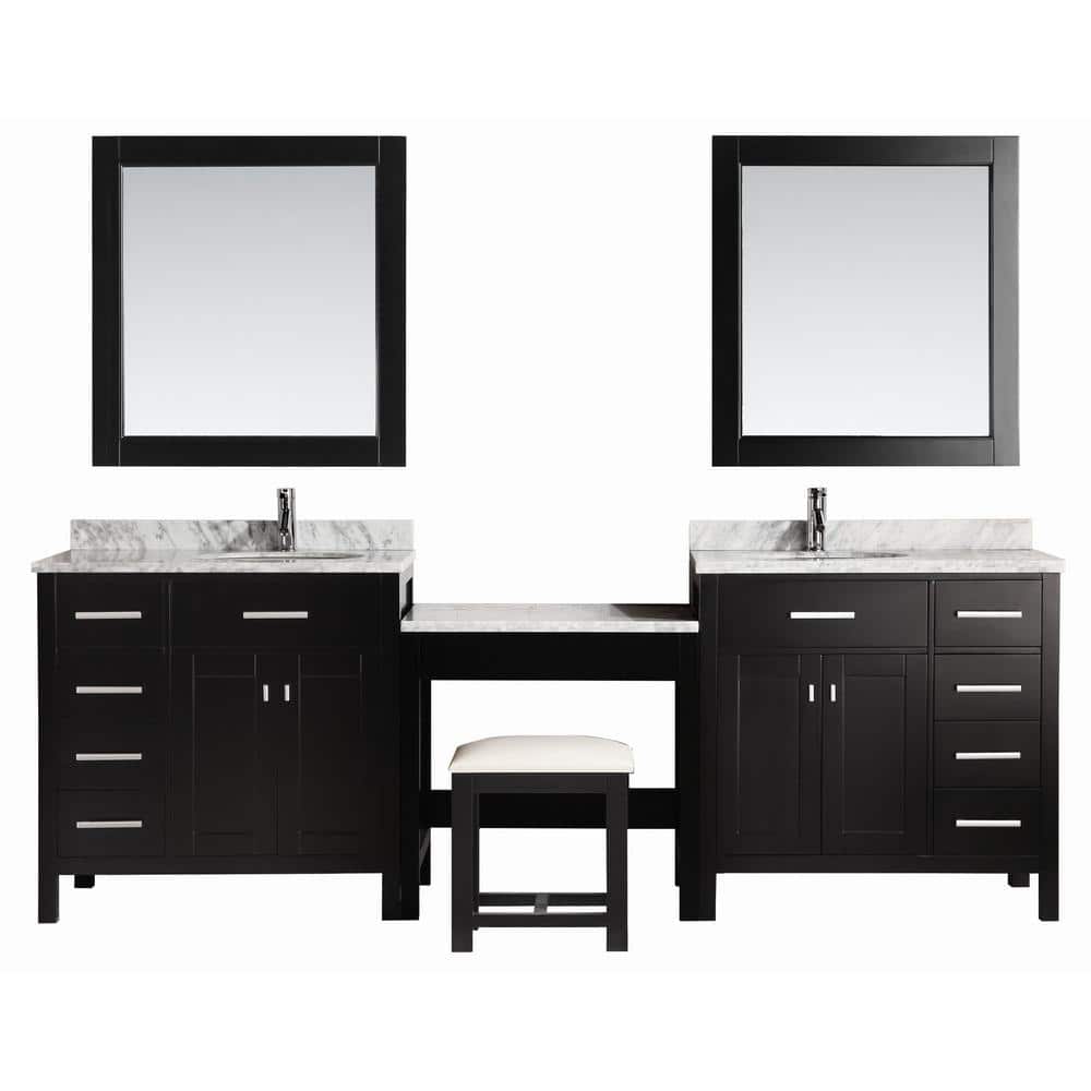 Espresso With Marble Vanity Top, Double Bowl Vanity With Makeup Area