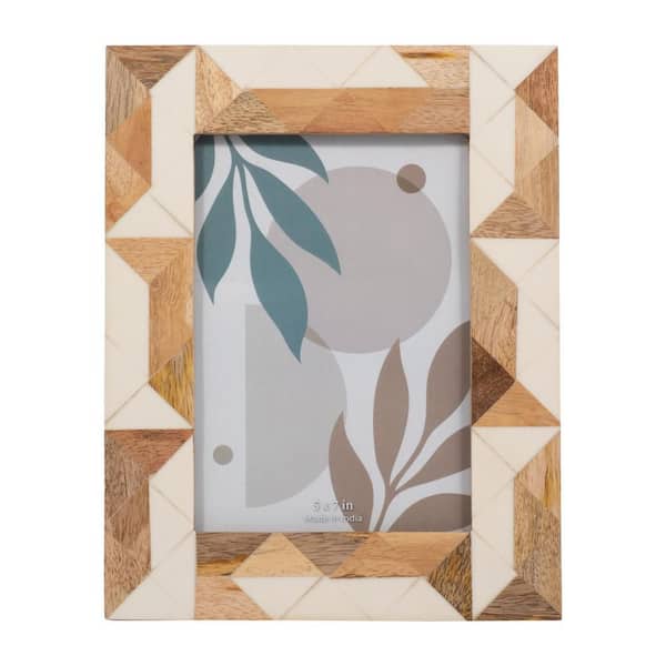 Liv & Skye 5 in. x 7 in. White Resin Wood Brown and White Geometric Design Picture Frame